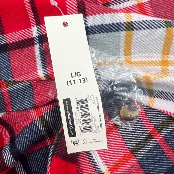NWT So Blue Red Plaid Tie Waist Cropped Flannel Shirt Size Large Women’s - Picture 5 of 6